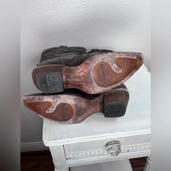 Corral chocolate black vintage goat overlay pointed toe cowgirl boots size 8M - Picture 5 of 8